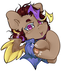 Size: 4115x4807 | Tagged: artist needed, safe, oc, oc only, oc:hors, pegasus, pony, :3, band-aid, blouse, blushing, clothes, collared shirt, colored wings, flexing, halftone, rosie the riveter, shirt, simple background, smiling, solo, spread wings, transparent background, two toned wings, white eyelashes, wings