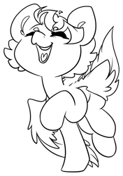 Size: 1738x2473 | Tagged: safe, artist:midnightpremiere, oc, oc only, oc:hors, pegasus, dancing, eyes closed, raised hoof, simple background, smiling, solo, teeth, tongue out, transparent background, white, wings