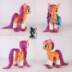 Size: 680x680 | Tagged: safe, artist:larsen toys, sunny starscout, earth pony, pony, g5, coat markings, female, fluttershy's cutie mark, irl, mare, multiple angles, multiple views, photo, plushie, rainbow dash's cutie mark, socks (coat markings), solo, toy, twilight sparkle's cutie mark