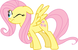 Size: 6418x4195 | Tagged: safe, artist:jimithestache, fluttershy, pegasus, pony, g4, stare master, female, mare, one eye closed, simple background, solo, spread wings, transparent background, vector, wings