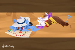 Size: 1024x683 | Tagged: safe, oc, oc only, oc:blank canvas, oc:nick confalone, pegasus, pony, bronycon, bronycon 2018, announcement, covered wagon, cowboy hat, crayon, crossed legs, drawing, eyes closed, facial hair, hat, moustache, nick confalone, pointy ponies, ponytail, shadow, shawl, shovel, sigh, treasure, treasure chest, treasure hunting, treasure map, writing