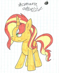 Size: 909x1120 | Tagged: safe, artist:cmara, sunset shimmer, unicorn, g4, female, graph paper, horn, solo, traditional art