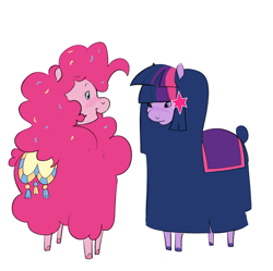 Size: 2054x2048 | Tagged: safe, artist:aztrial, part of a set, pinkie pie, twilight sparkle, alpaca, g4, alpacafied, duo, duo female, female, my little x, simple background, species swap, white background