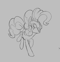 Size: 1946x2000 | Tagged: safe, artist:brdte, pinkie pie, earth pony, pony, g4, cute, diapinkes, female, gray background, grayscale, mare, monochrome, open mouth, open smile, simple background, sketch, smiling, solo