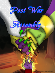 Size: 768x1024 | Tagged: safe, artist:lullabyjak, spike, oc, oc:igneous, oc:rachel, g4, cover art, hand, jewelry, offspring, parent:oc:rachel, parent:spike, parents:canon x oc, ring, trio, wedding ring