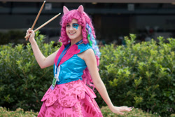 Size: 2974x1983 | Tagged: safe, artist:sarahndipity cosplay, pinkie pie, human, bronycon, bronycon 2014, equestria girls, g4, my little pony equestria girls: rainbow rocks, clothes, cosplay, costume, drumsticks, irl, irl human, photo, solo