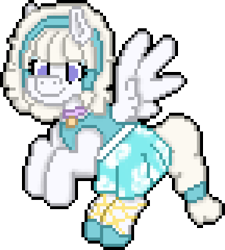 Size: 576x640 | Tagged: safe, artist:bloonacorn, oc, oc only, oc:cloudy cushion, pegasus, choker, clothes, digital art, dress, flying, hairband, pegasus oc, pixel art, shoes, simple background, solo, transparent background