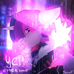 Size: 2500x2500 | Tagged: safe, artist:sinrinf, twilight sparkle, alicorn, pony, g4, clothes, commission, cyberpunk, example, fur, hood, looking at you, rain, solo, your character here