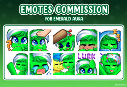 Size: 3000x2047 | Tagged: safe, artist:madelinne, oc, oc only, blushing, bonk, crying, emote, emotes, female, gradient background, happy, hug, looking at you, lurking, mare, patting, sleeping, wave