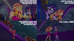 Size: 2000x1125 | Tagged: safe, edit, edited screencap, editor:quoterific, screencap, fluttershy, rarity, sci-twi, sunset shimmer, twilight sparkle, equestria girls, equestria girls specials, g4, my little pony equestria girls: spring breakdown, boat, lifejacket, ocean, phone, storm, water