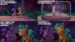 Size: 2000x1125 | Tagged: safe, edit, edited screencap, editor:quoterific, screencap, alphabittle blossomforth, hitch trailblazer, misty brightdawn, pipp petals, sparky sparkeroni, dragon, earth pony, pegasus, pony, unicorn, father of the bridlewood, g5, my little pony: make your mark, my little pony: make your mark chapter 5, female, horn, male, mare, stallion