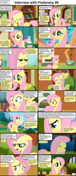 Size: 1282x2947 | Tagged: safe, edit, edited screencap, screencap, angel bunny, fluttershy, pegasus, pony, rabbit, comic:celestia's servant interview, a bird in the hoof, discordant harmony, friendship is magic, g4, season 1, season 7, sonic rainboom (episode), stare master, animal, armchair, basket, book, bookshelf, bowl, caption, chair, comic, covering mouth, cs captions, cup, cute, eyes closed, fireplace, floppy ears, fluttershy is not amused, fluttershy's cottage, fluttershy's cottage (interior), image macro, interview, outdoors, pillow, ponyville, raised hoof, screencap comic, shyabetes, smiling, spread wings, teacup, text, unamused, wingboner, wings