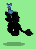 Size: 126x170 | Tagged: safe, alternate version, dog, dragon, night fury, pony town, collar, disney, dogified, dreamworks, duo, duo male, flying, green background, how to train your dragon, lilo and stitch, male, open mouth, simple background, species swap, stitch, toothless the dragon