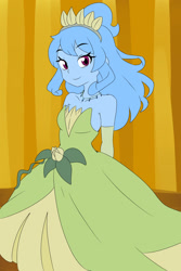 Size: 1280x1921 | Tagged: safe, artist:aokushan, oc, oc only, oc:jemimasparkle, human, equestria girls, g4, clothes, crown, curtains, cute, dress, female, gown, jewelry, regalia, smiling, solo, the princess and the frog, tiana