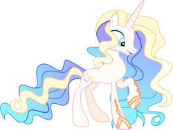 Size: 10207x7724 | Tagged: safe, artist:shootingstarsentry, oc, oc only, oc:rosalind, pony, unicorn, absurd resolution, blue eyes, blue eyeshadow, concave belly, eyeshadow, female, gradient mane, gradient tail, horn, looking down, makeup, mare, multicolored mane, multicolored tail, offspring, parent:fancypants, parent:fleur-de-lis, parents:fancyfleur, profile, raised hoof, simple background, slender, solo, standing, tail, thin, transparent background, unicorn oc, wavy mane, wavy tail, white coat