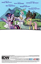 Size: 1010x1567 | Tagged: safe, artist:pencils, idw, fluttershy, princess celestia, twilight sparkle, friendship is magic #82, g4, my little pony: friendship is magic (idw), spoiler:comic, mountain, ruins, twilight sparkle is not amused, unamused