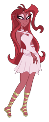 Size: 1112x2776 | Tagged: dead source, safe, artist:robertsonskywa1, oc, oc only, oc:mezma, equestria girls, g4, bare shoulders, barely eqg related, clad feet, clothes, disguise, disguised siren, dress, female, hellaverse, lace sandals, photo, sandals, simple background, sleeveless, slender, solo, thin, transparent background