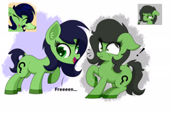 Size: 3000x2000 | Tagged: safe, artist:scandianon, oc, oc only, oc:filly anon, earth pony, pony, boop, derp, duo, ears back, emanata, exclamation point, female, filly, foal, leaning back, leaning forward, nose wrinkle, open mouth, open smile, raised hoof, reference used, scrunchy face, self paradox, self ponidox, smiling, talking, wall eyed