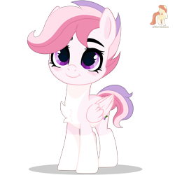 Size: 2000x2000 | Tagged: safe, artist:r4hucksake, oc, oc only, oc:lavender blush, pegasus, pony, base used, blushing, chest fluff, coat markings, cute, eyebrows, female, filly, foal, ocbetes, simple background, smiling, socks (coat markings), solo, three toned mane, three toned tail, transparent background, wings, younger