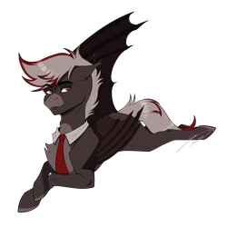 Size: 1950x1950 | Tagged: safe, artist:lunciakkk, oc, oc only, bat pony, abstract background, artfight, bat wings, cheek fluff, chest fluff, clothes, ear fluff, gift art, necktie, simple background, solo, transparent background, wings