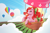 Size: 3600x2400 | Tagged: safe, artist:sparkytopia, july jubilee, earth pony, pony, g3, bow, cloud, female, hair bow, hot air balloon, jewel birthday ponies, mare, outdoors, pink coat, red hair, scenery, signature, solo, tail, tail bow