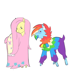 Size: 2054x2048 | Tagged: safe, artist:aztrial, part of a set, fluttershy, rainbow dash, alpaca, g4, alpacafied, duo, duo female, female, my little x, simple background, species swap, white background