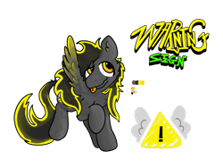 Size: 2160x1620 | Tagged: safe, artist:felixmcfurry, oc, oc only, oc:warning sign, pegasus, pony, :p, black fur, character name, colored wings, cutie mark, gradient eyes, gradient wings, long mane, long mane male, male, pegasus oc, shading, simple background, solo, stallion, tongue out, transparent background, wings