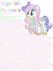 Size: 744x992 | Tagged: safe, artist:bronybase, artist:sugarlala-wut, oc, oc only, oc:sugarlala cuteness, earth pony, base used, body markings, bow, colored hooves, comic sans, cyan eyes, donut steel, ear piercing, earring, earth pony oc, excessive exclamation marks, female, hair bow, heterochromia, hooves, implied changeling, implied elements of harmony, implied mane six, jewelry, joke oc, lavender eyes, leg markings, mare, mismatched hooves, piercing, purple eyes, simple background, text, wall of text, white background