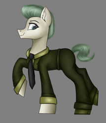 Size: 2180x2535 | Tagged: safe, artist:darklight1315, earth pony, pony, fallout equestria, clothes, concept art, fallout equestria: mayday, gray background, jacket, necktie, simple background, solo