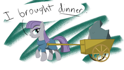 Size: 3840x2160 | Tagged: safe, artist:solarflare6041, maud pie, earth pony, pony, g4, cart, clothes, dialogue, dress, female, harness, mare, rock