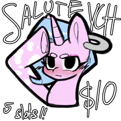 Size: 744x744 | Tagged: safe, artist:chiefywiffy, oc, oc only, oc:chiefy, pony, unicorn, advertisement, commission, female, horn, mare, salute, simple background, solo, unicorn oc, white background, your character here