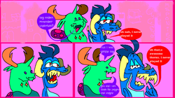 Size: 1059x595 | Tagged: safe, artist:msponies, princess ember, thorax, changedling, changeling, dragon, pony, g4, 3 panel comic, comic, duo, duo male and female, female, king thorax, male, pixel-crisp art