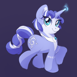 Size: 2048x2048 | Tagged: safe, artist:missmccloud, pony, unicorn, blue coat, blue mane, crossover, eye clipping through hair, female, gem, glowing, glowing horn, horn, jewelry, krystal, looking at you, markings, necklace, nintendo, ponified, smiling, solo, star fox, tail, tail band, teal eyes, video game crossover