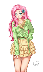 Size: 1229x2048 | Tagged: safe, artist:slymerin, fluttershy, human, g4, female, humanized, simple background, solo, white background