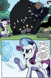 Size: 957x1456 | Tagged: safe, artist:pencils, idw, cerberus (g4), rarity, cerberus, pony, unicorn, g4, spoiler:comic, spoiler:comic82, female, horn, magic, mare, multiple heads, telekinesis, three heads