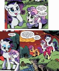 Size: 3241x3888 | Tagged: safe, artist:pencils, idw, apple bloom, rarity, scootaloo, sweetie belle, earth pony, firefly (insect), insect, pegasus, unicorn, friendship is magic #82, g4, my little pony: friendship is magic (idw), spoiler:comic, cliff, cutie mark crusaders, horn