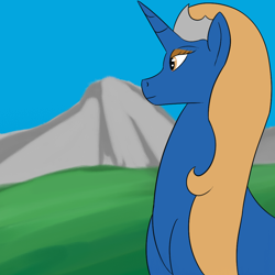 Size: 1000x1000 | Tagged: safe, artist:silverfan, oc, oc only, unnamed oc, pony, unicorn, brown eyeshadow, bust, eyeshadow, female, horn, makeup, mare, mountain, portrait, solo