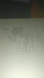 Size: 2304x4096 | Tagged: safe, oc, oc only, unnamed oc, earth pony, pony, beginner artist, lined paper, photo, pose, raised hoof, solo, standing, traditional art, wave