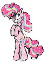 Size: 579x810 | Tagged: safe, artist:zoeyhorse, pinkie pie, earth pony, pony, g4, bipedal, doodle, grin, hooves to the chest, rainbow power, simple background, smiling, solo, white background