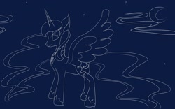 Size: 2560x1600 | Tagged: safe, princess luna, alicorn, pony, g4, female, monochrome, moon, sketch, solo