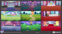 Size: 3840x2131 | Tagged: safe, artist:vladisfender, gameloft, g4, my little pony: magic princess, official, canterlot castle interior, concept art, high res, my little pony logo, no pony, speaker, stage