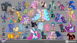 Size: 3840x2149 | Tagged: safe, artist:vladisfender, gameloft, idw, big boy the cloud gremlin, cirrus cloud, cosmos, fido, fluttershy, kaftan silk, megasoma, pinkie pie, princess amore, princess cadance, princess celestia, princess flurry heart, princess luna, runt the cloud gremlin, screw loose, smudge (g4), the headless horse, thorax, trixie, twilight sparkle, abyssinian, breezie, bull, changedling, changeling, chupacabra, cloud gremlins, diamond dog, kirin, nightmare forces, pony, robot, robot pony, winged kirin, anthro, g4, my little pony: magic princess, official, breeziefied, changeling officer, concept art, high res, idw showified, king thorax, my little pony logo, species swap