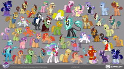 Size: 3840x2149 | Tagged: safe, artist:vladisfender, gameloft, idw, cherries jubilee, cinder glow, confetti (g1), fall flower, fall foliage, fluttershy, glory, jennino lanternlight, katherina proudpaws, moonmist, peachy, princess celestia, pumpkin smoke, rain shine, river song, sable spirit, season sunshine, sparkling brook, summer flare, surprise, tatterdemalion hooffield, toxicwind, violet shiver, diamond dog, kirin, nirik, g1, g4, my little pony: magic princess, official, concept art, female, high res, hooffield family, idw showified, male, mare, my little pony logo, stallion