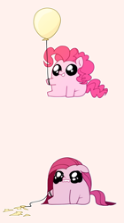 Size: 1873x3355 | Tagged: safe, artist:mogu862943, pinkie pie, earth pony, pony, g4, balloon, balloon popping, cute, diapinkes, female, frown, grin, high res, mare, pinkamena diane pie, popping, sad, simple background, sitting, smiling, solo, white background
