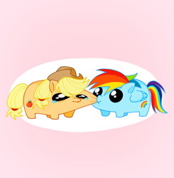 Size: 2549x2596 | Tagged: safe, artist:mogu862943, applejack, rainbow dash, earth pony, pegasus, pony, g4, cute, dashabetes, duo, duo female, female, jackabetes, lesbian, ship:appledash, shipping, squatpony