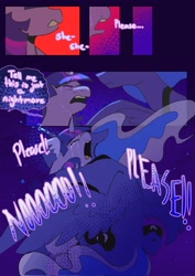 Size: 1448x2048 | Tagged: safe, artist:piesinful, princess luna, twilight sparkle, alicorn, pony, unicorn, comic:unlucky day, fanfic:cupcakes, g4, big no, comic, crying, dialogue, duo, duo female, female, gritted teeth, hug, mare, no, teeth, unicorn twilight, yelling