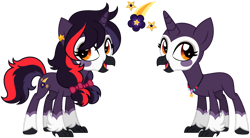 Size: 1280x709 | Tagged: safe, artist:strawberry-spritz, oc, oc only, oc:asteroid equinox, hippogriff, unicorn, bald face, beak, black hooves, blaze (coat marking), bow, coat markings, colored claws, colored hooves, concave belly, cutie mark on hippogriff, ear piercing, earring, eye markings, eyelashes, facial markings, female, hair bow, hippogriff oc, hooves, horn, jewelry, looking back, necklace, oc redesign, open mouth, open smile, piercing, pigtails, purple coat, red bow, reference sheet, simple background, slender, smiling, socks (coat markings), solo, standing, thin, three toned mane, three toned tail, transparent background, unicorn hippogriff, unshorn fetlocks, wall of tags, wingless hippogriff, young