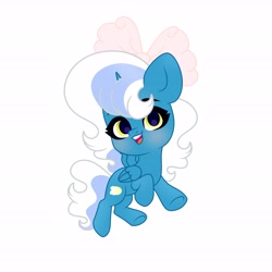 Size: 6890x6890 | Tagged: safe, artist:riofluttershy, oc, oc only, oc:fleurbelle, alicorn, pony, alicorn oc, blushing, bow, chibi, female, folded wings, hair accessory, hair bow, horn, mane accessory, mare, open mouth, open smile, raised hoof, simple background, smiling, solo, tail, teal coat, two toned mane, two toned tail, wavy mane, wavy tail, white background, wings, yellow eyes