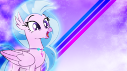 Size: 3840x2160 | Tagged: safe, artist:dashiesparkle, artist:game-beatx14, edit, silverstream, classical hippogriff, hippogriff, g4, non-compete clause, female, folded wings, jewelry, necklace, open mouth, open smile, smiling, solo, wallpaper, wallpaper edit, wings