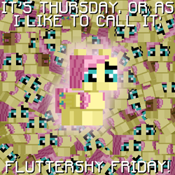 Size: 424x424 | Tagged: safe, artist:silk-rose, fluttershy, pegasus, pony, g4, digital art, drop shadow, female, glowing, love and tolerance resource pack, mare, meme, minecraft, multeity, pixel art, so much flutter, text